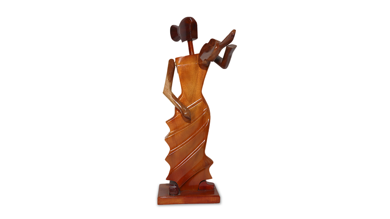 Handcrafted Wooden Violinist Sculpture
