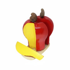 Handcrafted Wooden Cashew Fruit Napkin Holder - Vibrant Folk Art Design