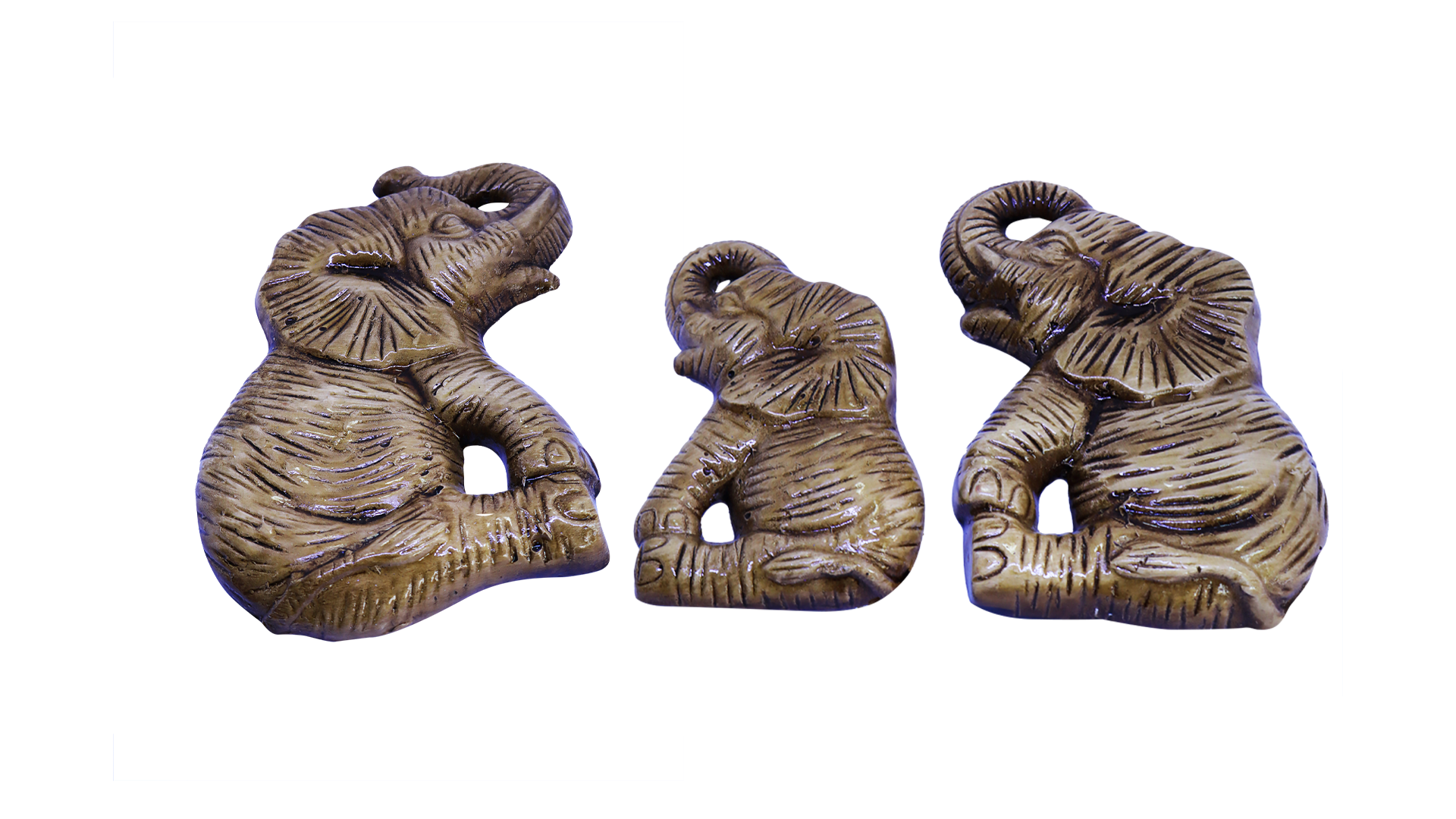 Handmade Gypsum Sitting Elephant Wall Sculptures Set (Set of 3)
