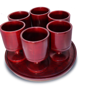 Artisan Red Wooden Wine Goblet Set with Tray – Handcrafted Elegance from El Salvador