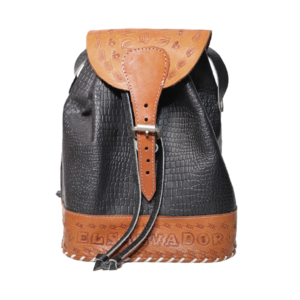 Hand-Tooled Genuine Leather El Salvador Backpack - Black Motif