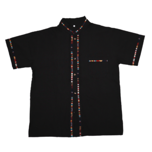 Elegant Black Men's Shirt Hand-Embroidered Artisanal Vertical Placket Design