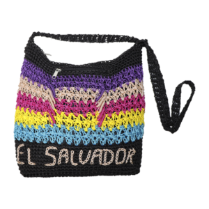 Large Handwoven Crochet El Salvador Crossbody Bag - Black&Rainbow Stripe Motif
