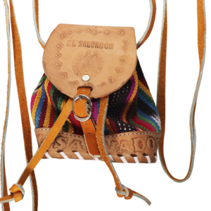 Hand-Tooled Leather & Woven El Salvador Mini Backpack - Multicolor Motif 1