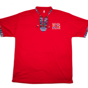 Classic Red El Salvador (ES) Men's Folk Shirt Hand-Embroidered Artisanal Collar