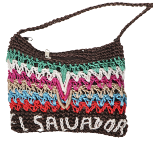 Large Handwoven Crochet El Salvador Crossbody Bag - Brown&Rainbow Stripe Motif