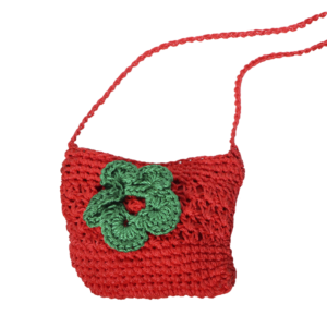 Small Handwoven Crochet El Salvador Crossbody Bag - Green Flower Motif