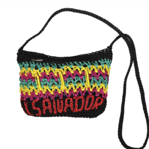 Medium Handwoven Crochet El Salvador Crossbody Bag - Black&Rainbow Stripe Motif
