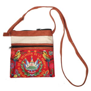 Hand-Embroidered El Salvador National Emblem Crossbody Bag - Red Motif