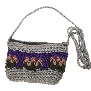 Small Handwoven Crochet El Salvador Crossbody Bag - Gray&Tricolor Stripe Motif