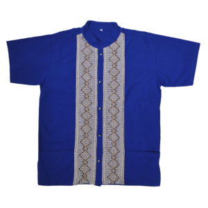 Hand-Crocheted Lace Blue Men's Guayabera Shirt