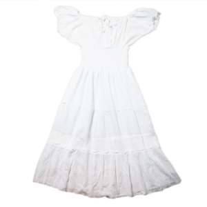 White Women's Long Dress Off-Shoulder Design with Delicate Ruffled Details