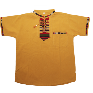 Hand-Embroidered El Salvador Mustard Yellow Men's Cotton Folk Shirt