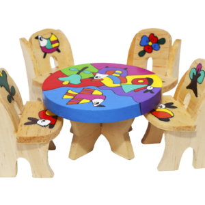 Hand-Painted Wooden Miniature Table and Chairs Set - Birds Motif