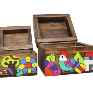 Small Colorful Artisan Wooden Treasure Boxes (Set of 2)