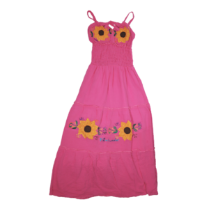 Pink Women's Maxi Dress Delicate Hand-Embroidered Sunflowers with Straps