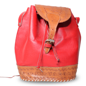Hand-Tooled Genuine Leather El Salvador Backpack - Red Motif