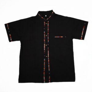 Elegant Black Men's Shirt Hand-Embroidered Artisanal Vertical Placket Design