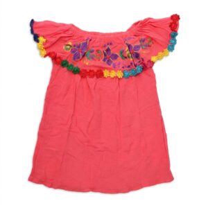 Handmade Salvadoran Cotton Blouse – Coral Pink with Floral Embroidery & Crochet Trim