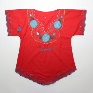 Handmade Girl's Huipil Style Blouse with Colorful Embroidered Floral Design – Authentic Artisan Craftsmanship