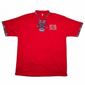 Classic Red El Salvador (ES) Men's Folk Shirt Hand-Embroidered Artisanal Collar