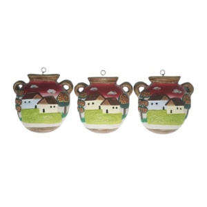Handcrafted Clay Vase-Shaped Wall Decor Set - Village Scene (Set of 3) - Indoor/Outdoor Decoration