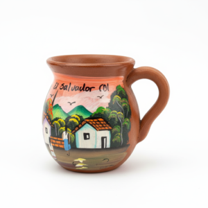 Handcrafted Red Clay Mug with Folk Art Village Scene - Standard Capacity (250 ml)
