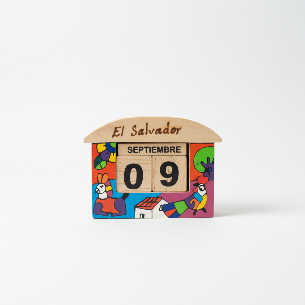 Handcrafted Wooden Perpetual Calendar - "El Salvador" Motif
