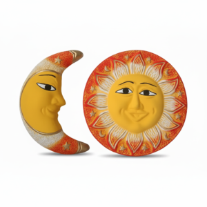 Handcrafted Clay Sun and Moon Wall Decor Set (Set of 2) - Indoor/Outdoor Decoration