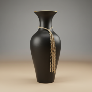 Extra Tall Handcrafted Red Clay Floor Vase - Matte Black Body with Natural Rope Motif
