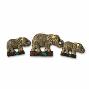 Handcrafted Clay Elephant Wall Decor Set (Set of 3) - Indoor/Outdoor Decoration