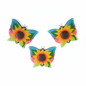 Handcrafted Clay Butterfly Wall Decor Set with Sunflower Motif (Set of 3) - Indoor/Outdoor Decoration