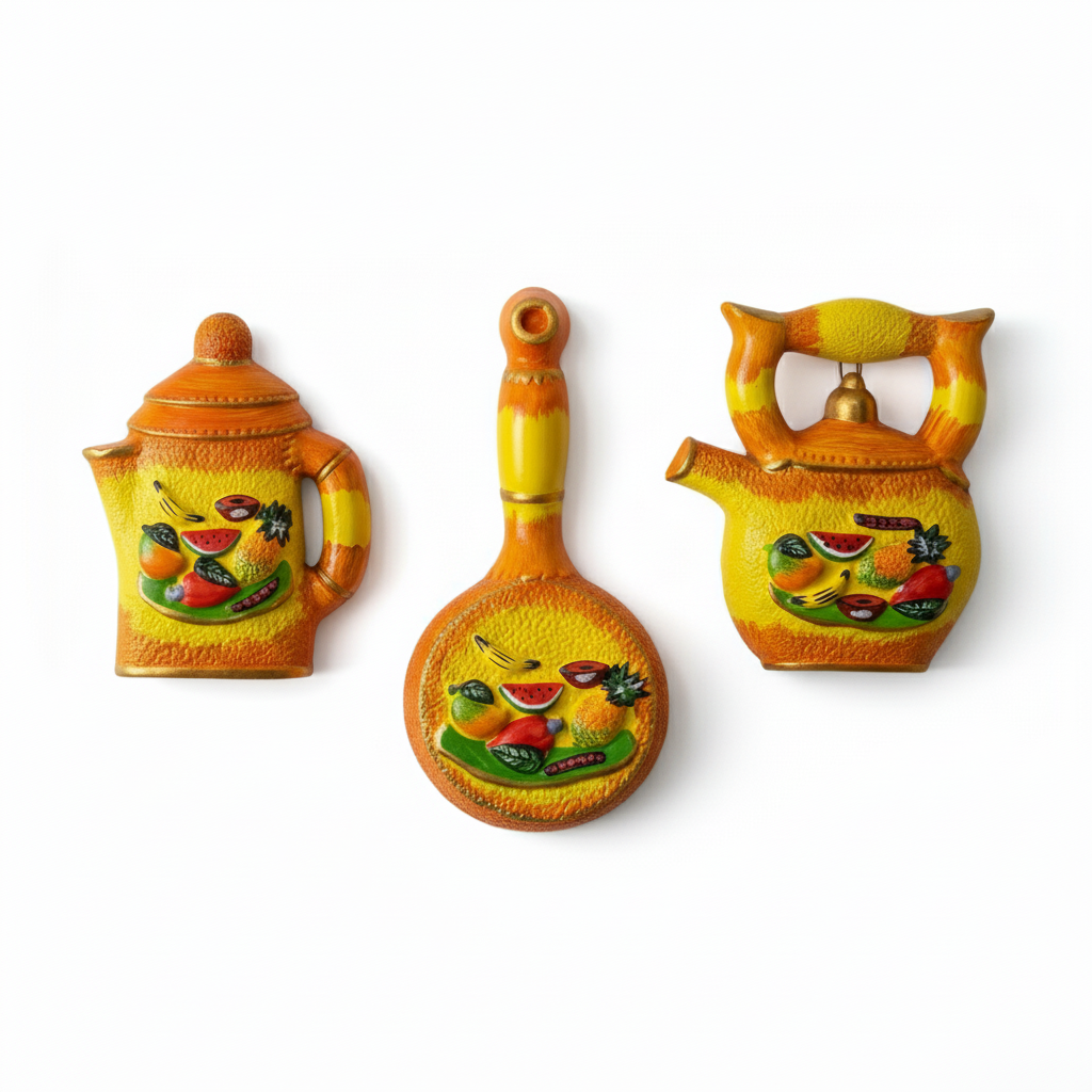 Handcrafted Red Clay Kitchenware Wall Decor Set - Fruit Relief (Set of 3) Indoor/Outdoor Decoration