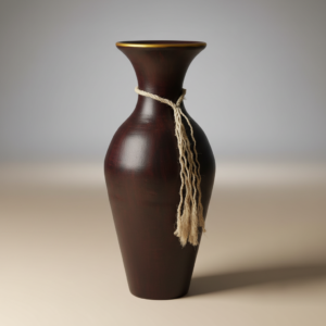 Extra Tall Handcrafted Red Clay Floor Vase - Matte Dark Brown Body with Natural Rope Motif