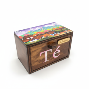 Hand-Painted Wooden Tea & Spice Organizer Box with Drawer - Village Scene Folk Art