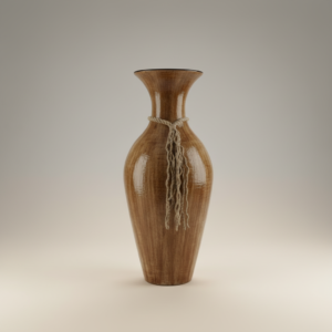 Tall Handcrafted Clay Floor Vase - Light Brown Textured & Rope Accent