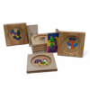 Handmade Wooden Square Coaster Set with Holder - Folk Bird Motifs (Set of 6)