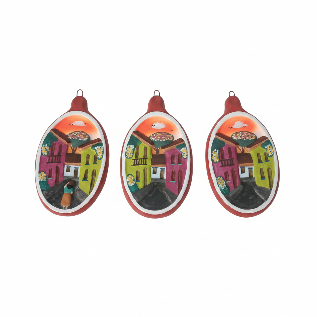 Handmade Clay Oval Village Scene Wall Decor Set (Set of 3) - Indoor/Outdoor Decoration