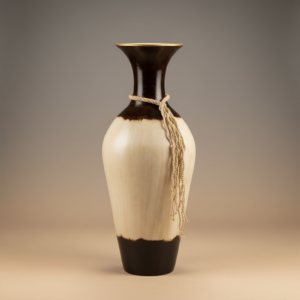 Tall Handcrafted Red Clay Floor Vase - Two-Tone Texture Black & Cream with Natural Rope Motif