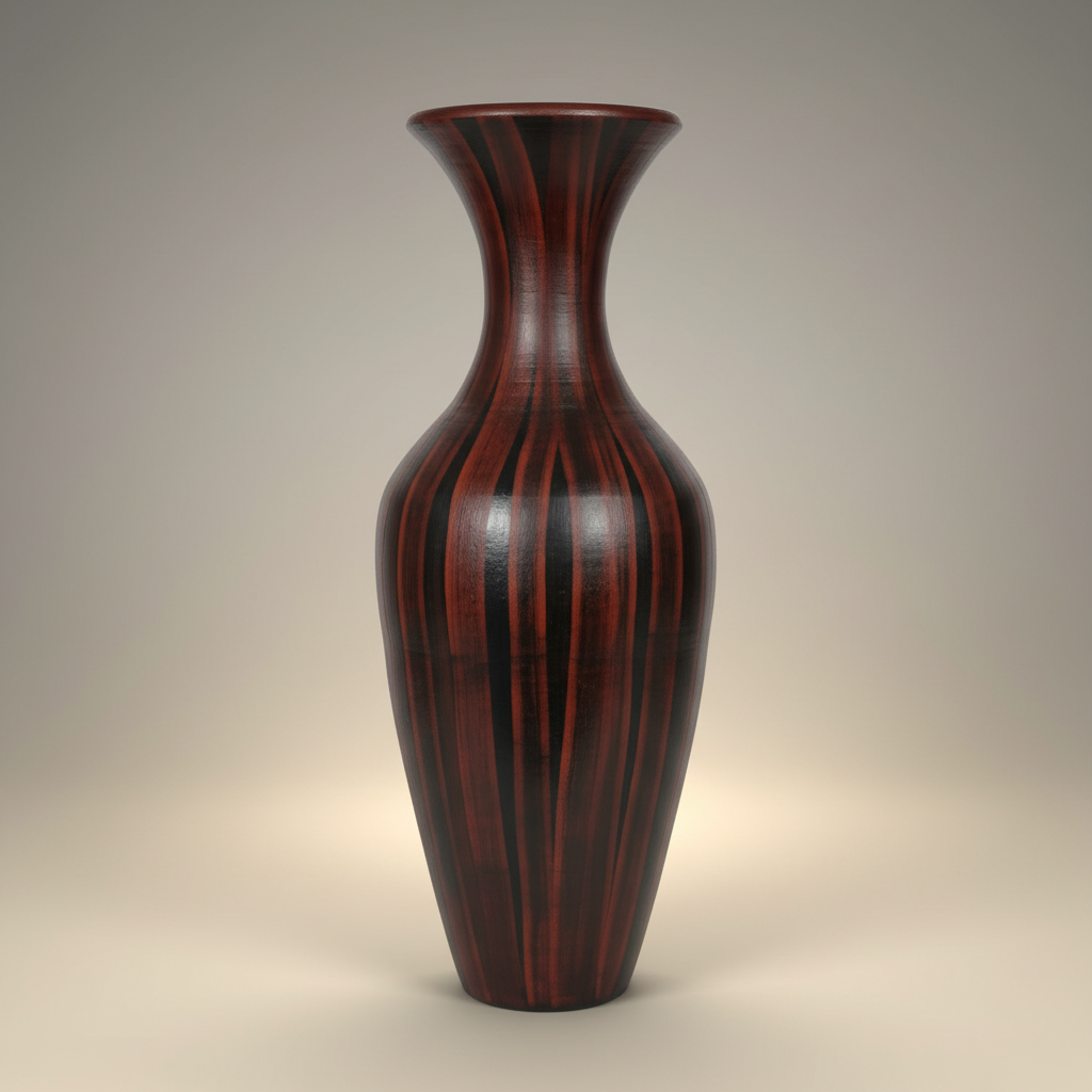 Tall Handcrafted Clay Floor Vase - Rustic Red with Dark Brushed Accents Motif