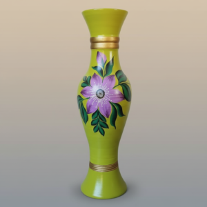 Grand Handcrafted Clay Floor Vase - Green Body & Violet Flower Motif