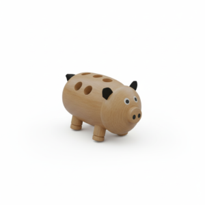 Handcrafted Wooden Pig-Shaped Pencil Holder (7 Slots)