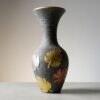 Medium Handcrafted Charcoal Textured Red Clay Vase with Hand-Sculpted Metallic Leaves (60 cm)