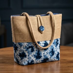 "Indigo Tide" Handcrafted Jute Tote Bag – Indigo Dye & Jute Handles