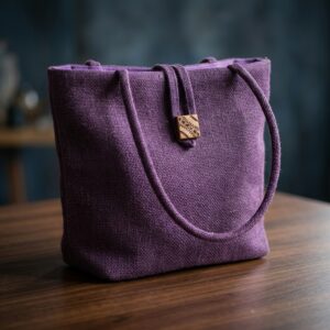 "Plum Heritage" Handcrafted Jute Tote Bag – Purple Dye & Wooden Button