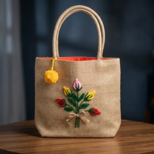 "Wildflower Bouquet" Handcrafted Jute Tote Bag – Crochet Floral Embroidery