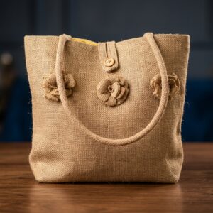 "Triple Blossom" Handcrafted Jute Tote Bag – Jute Flowers & Button Closure