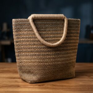 "Harvest Horizon" Handcrafted Jute Tote Bag – Striped Weave & Ergonomic Handles